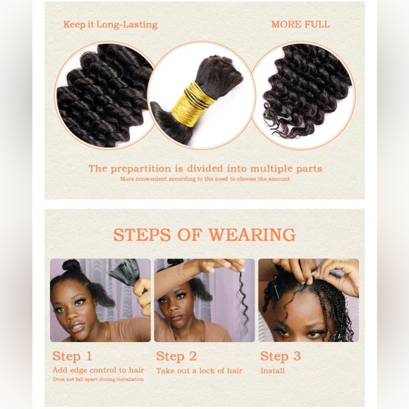 HUMAN HAIR 100g 18” Braiding Hair 1 Bundle Deep Water Wave No Weft Virgin Hair - Picture 7 of 9
